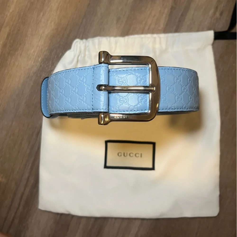 NWOT Gucci Sky Blue Embossed Belt - Picture 8 of 10
